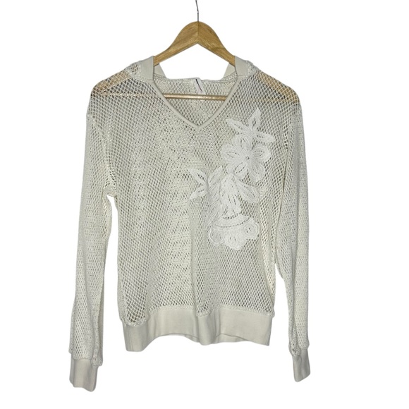 NWOT Anthropologie Daily Practice White Embroidered Mesh Hooded Pullover m - Picture 4 of 12
